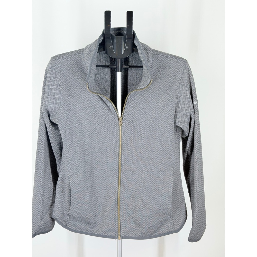 Columbia Womens Grey Herringbone Full Zip Fleece Jacket Mock Neck Large